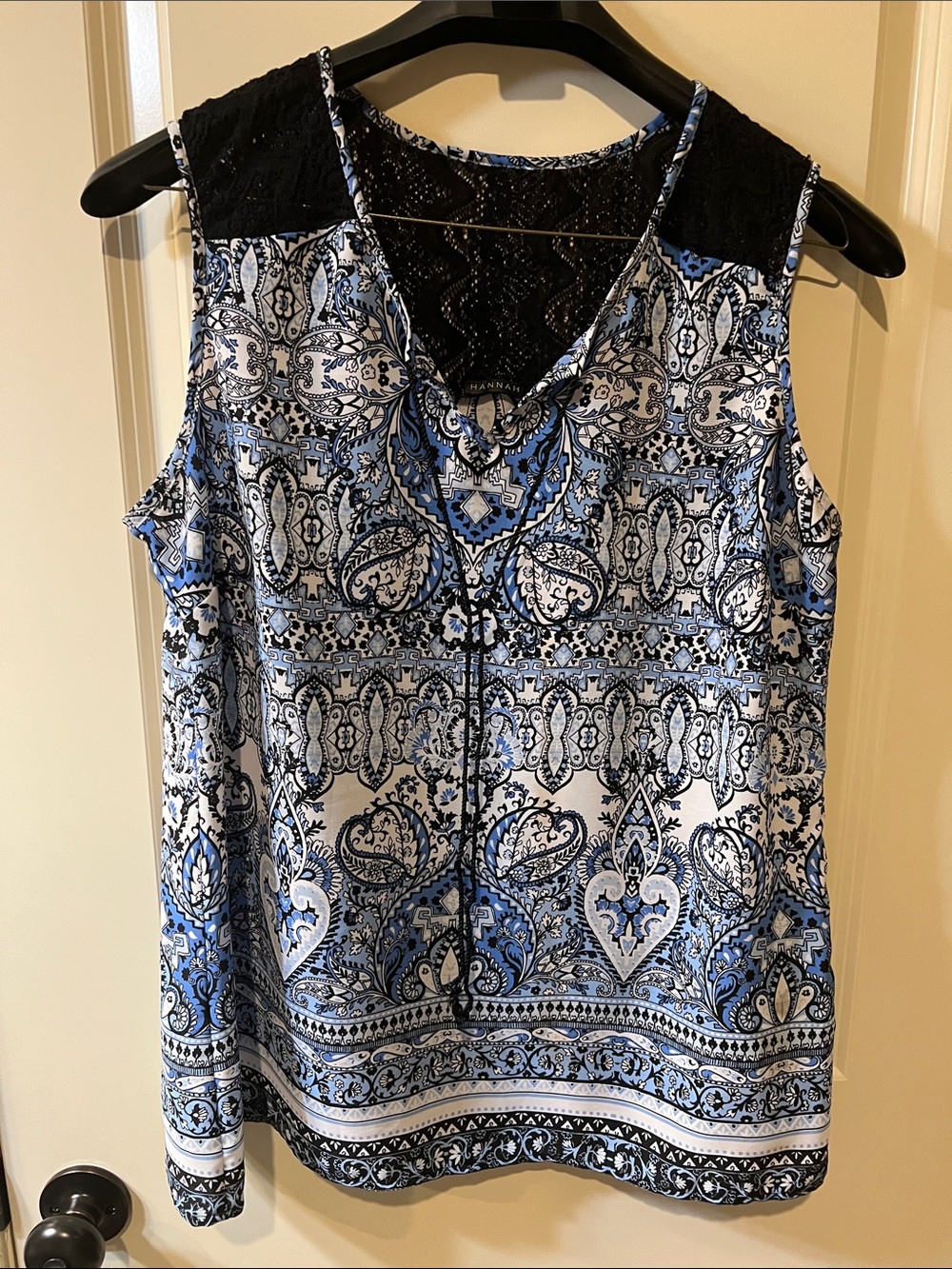 Hannah Blue, Black and White Paisley Tank Top